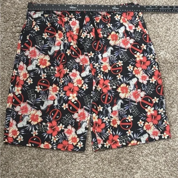 Marvel Comics Deadpool Floral All Over Print Sleep Lounge Jam Mesh Shorts - Picture 3 of 8